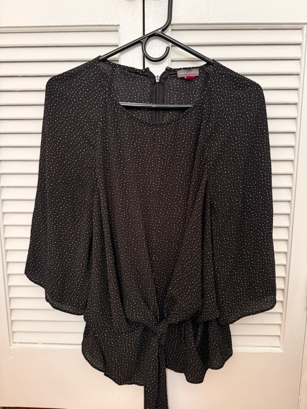 Vince Camuto Black Polka Dot Tie-Front Blouse